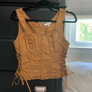 NWT. Tan Colored Side Lace Up Corset Top. Size: XS
